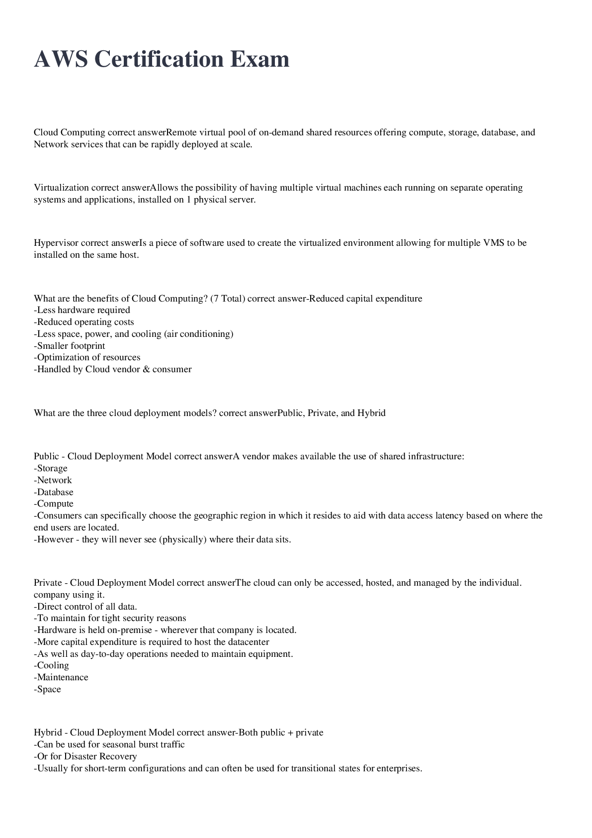 Preview image for AWS Certification Exam 2022/2023 with 100% correct answers